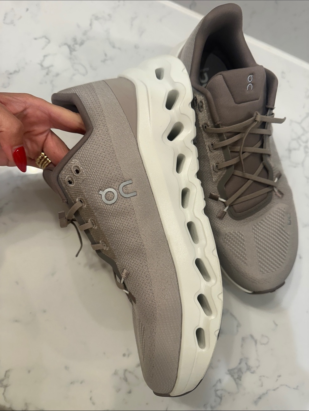 On Running Men's Cloudswift Athletic Shoes in Taupe and White - Picture 7 of 9